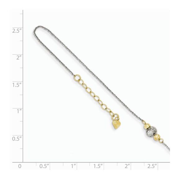14k Two-Tone Gold Ropa with Diamond-cut Beads Anklet, 9-10 Inch - Picture 2 of 4